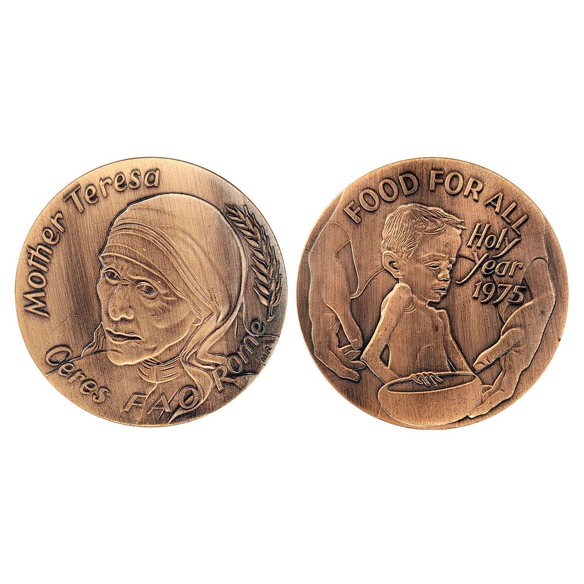 Italy, Mother Teresa Medal, Bronze, portrait of the Mother on obv, two hands of the Mother
