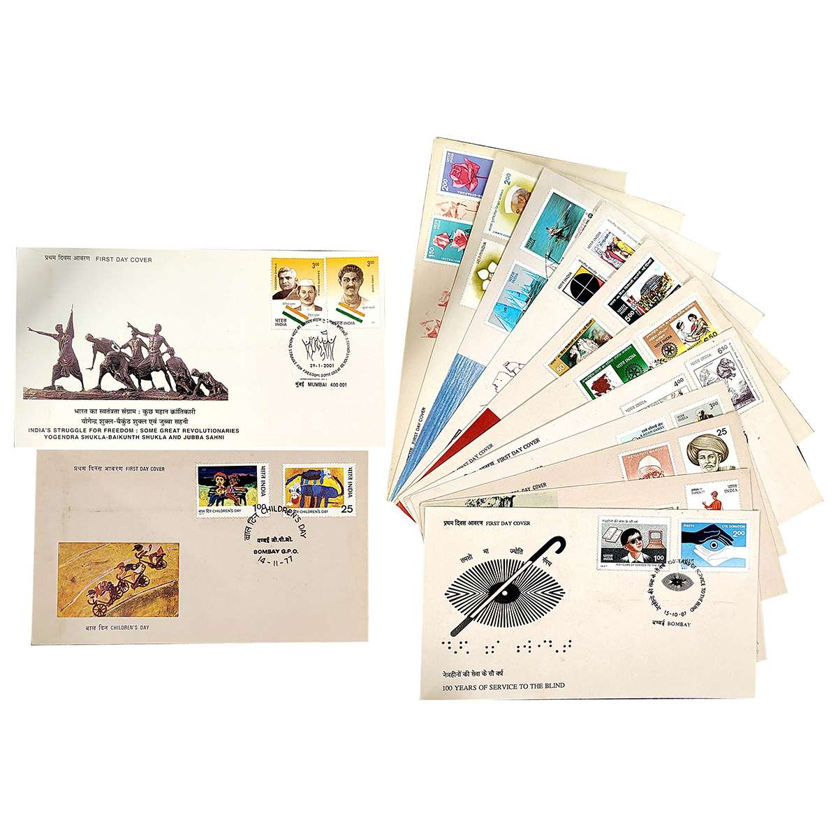 Paper, India Post, First day Covers, 1977-2001, All with TWO stamps each on respective the