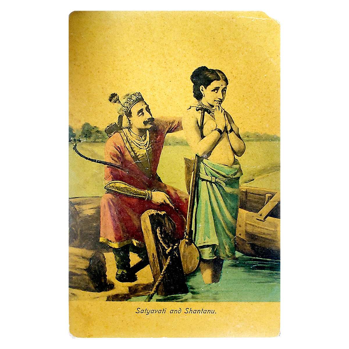 Paper, Satyavati and Shantanu depicted on a Postcard of Raja Ravi Varma, c. 1900s; Shantan