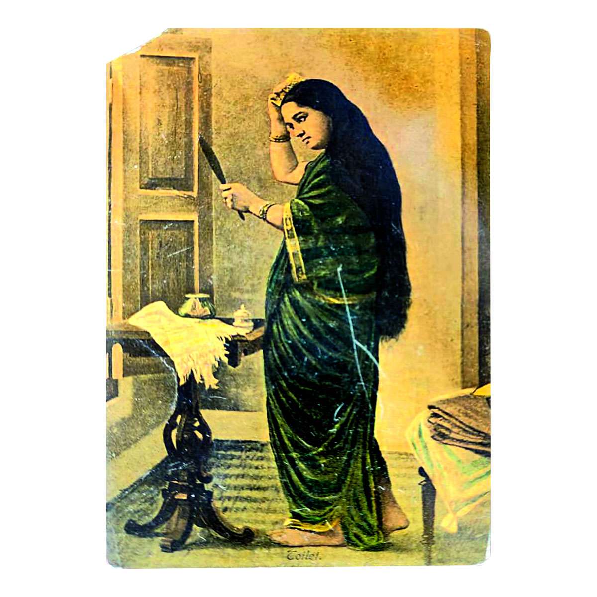 Paper, Toilet scene depicted on a Postcard of Raja Ravi Varma, c. 1900s; a reformed Hindoo
