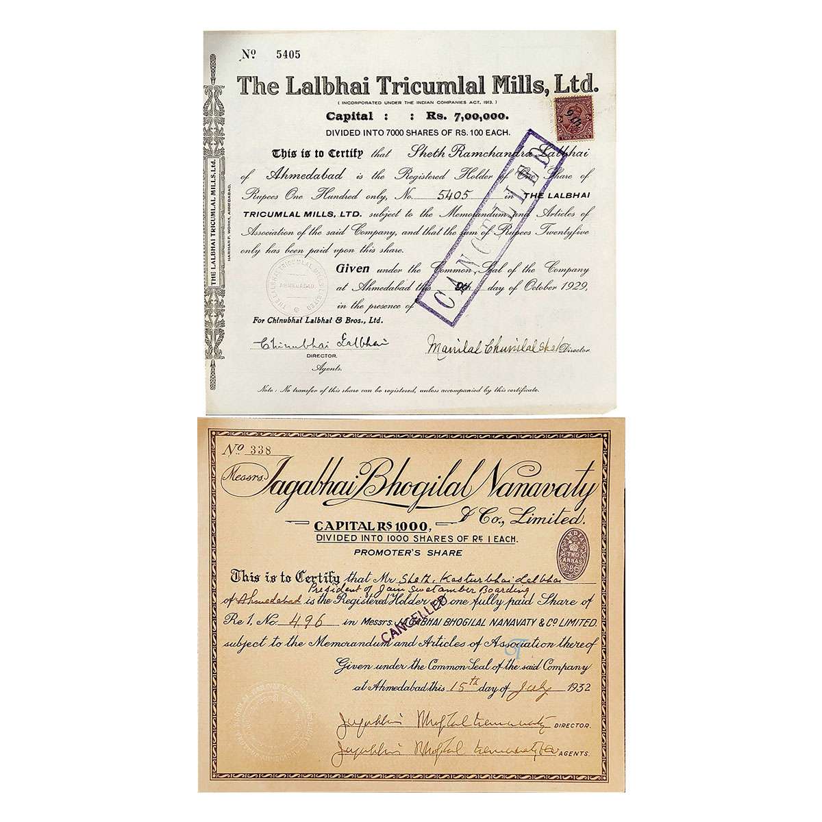 Paper, Lalbhai Tricumlal Mills Ltd. (1929) and Jagahai Bhogilal Co. Ltd. (1932). Extremely