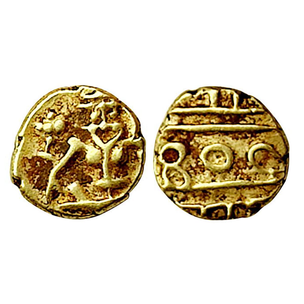 Kanthirava Narasa Raja of Mysore, Gold Fanam, 0.37 g, obv. seated Lord Narasimha; rev. Kan