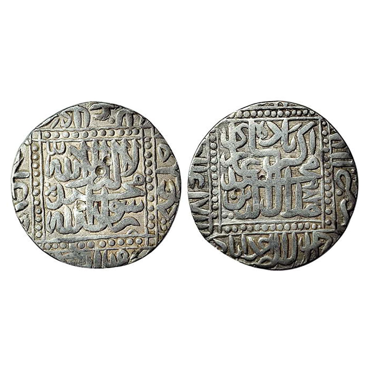 Akbar, Ahmedabad mint, Silver, Rupee, Kalima, Square-area type, complete mint name at bott