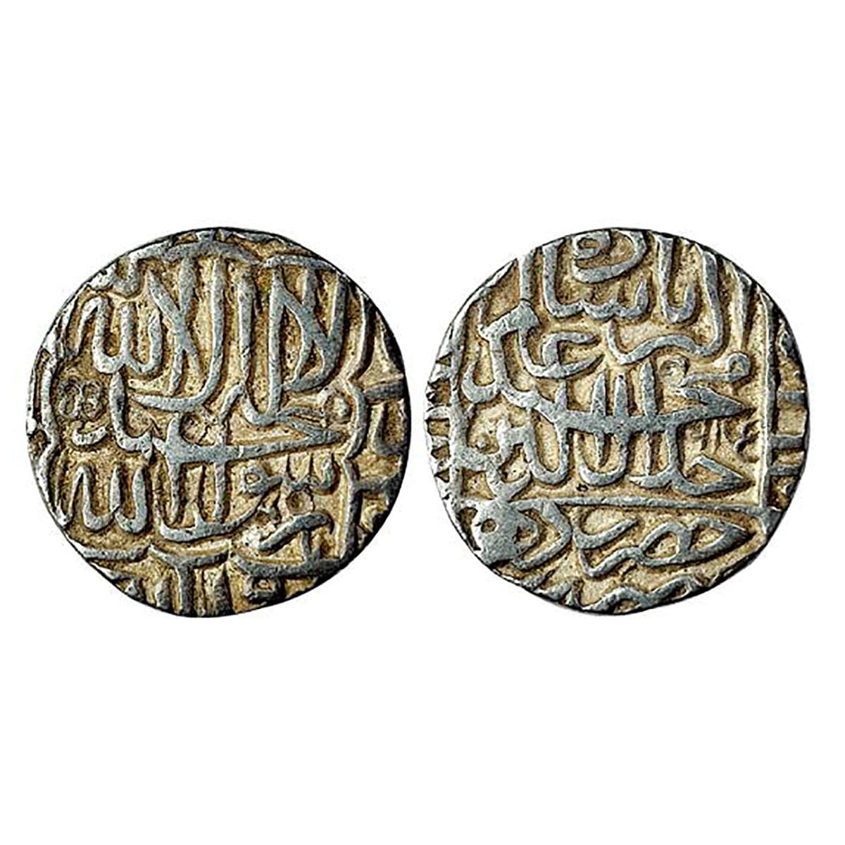 Akbar, Ba Hazrat Delhi mint, Silver, Rupee, Kalima type, nearly complete mint name at bott