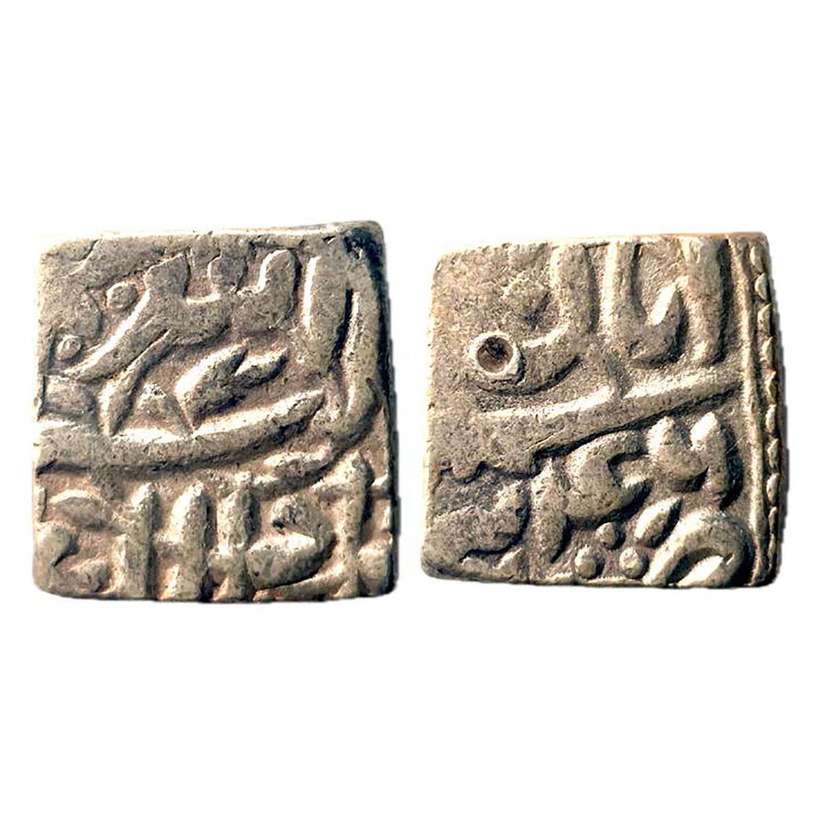 Akbar, Tatta Mint, Square Rupee, Silver, Allahu Akbar type, Ilahi 46, Aban Month, Gada & R
