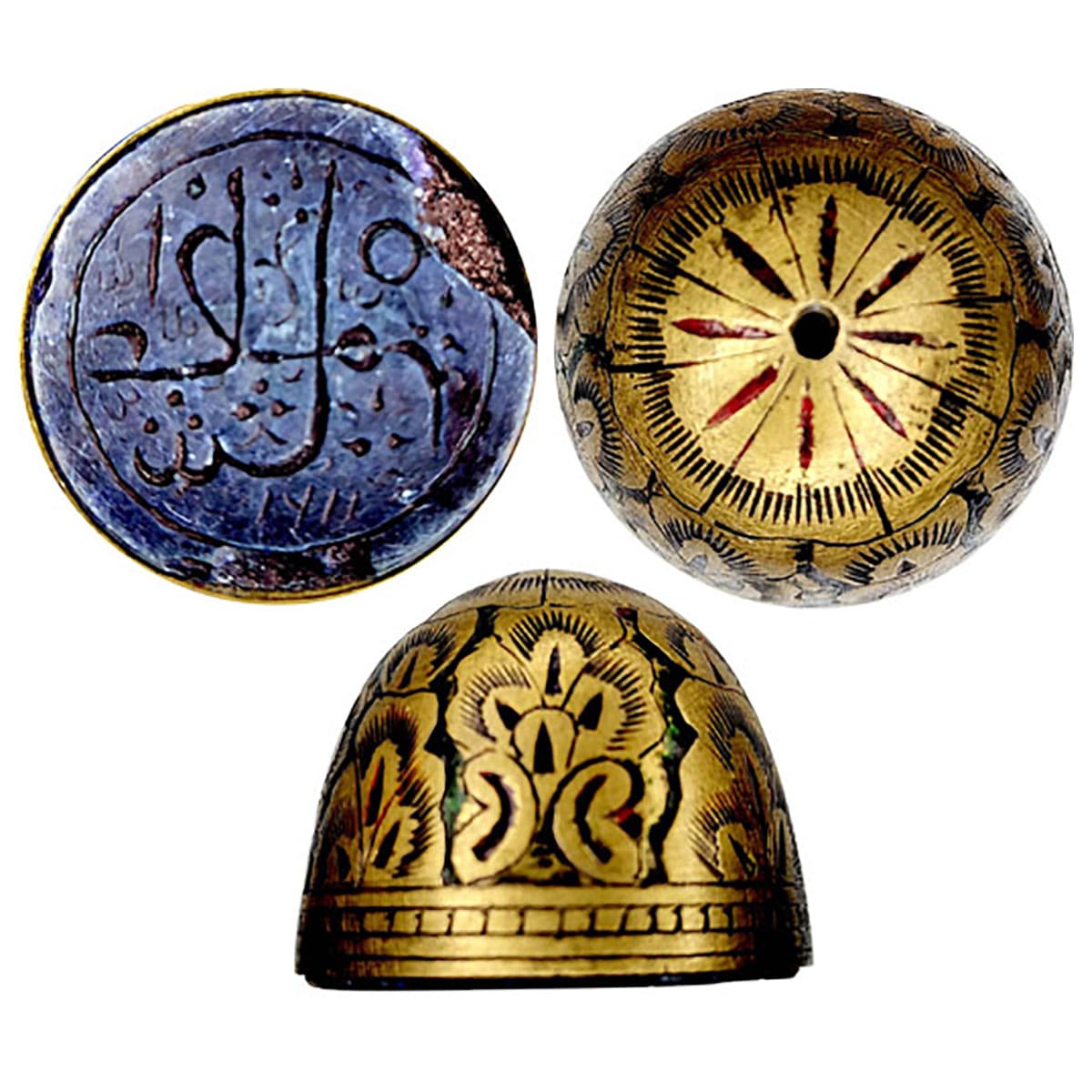 Silver, Mughal Seal in the name of Azam Shah, Blue Stone with copper engraved conical casi