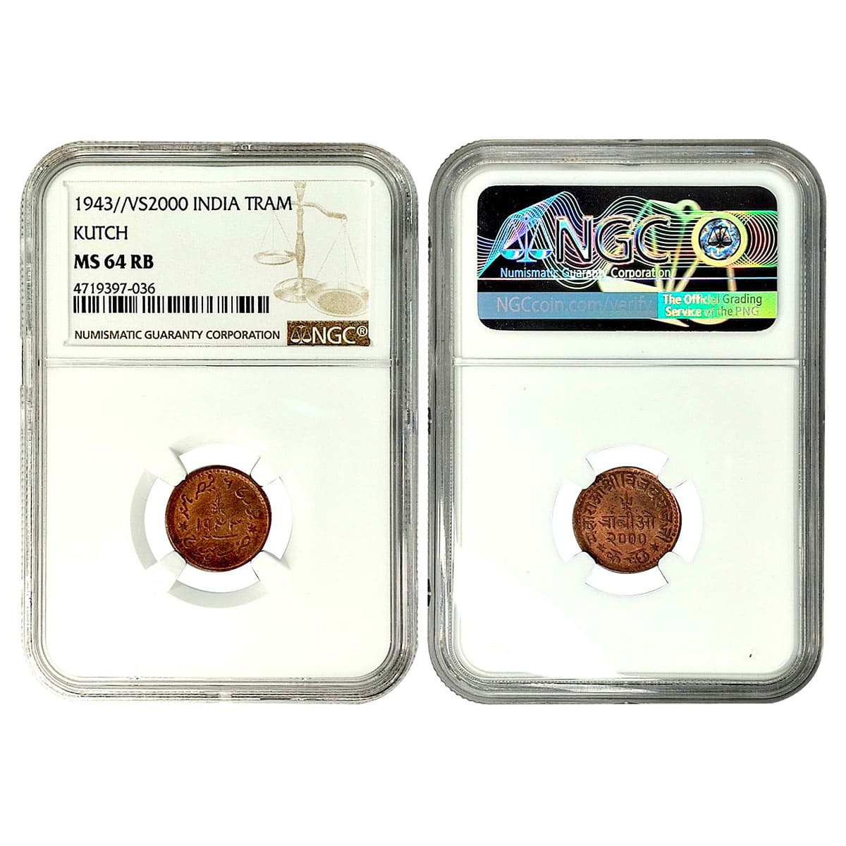 Kutch, Vijayrajji, Trambiyo, Copper, with the name of George VI, VS 2000, AD 1943, Bhuj Mi