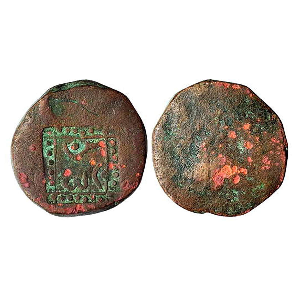 Copper, Paisa, 16.18 g, a large counter-marked in the centre of obv with dotted suare and 