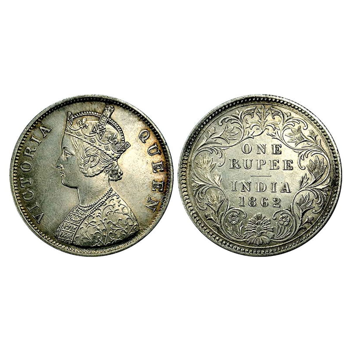 Victoria Queen, Silver, Rupee, 1862, Rev III. Extremely Fine, Rare. ...