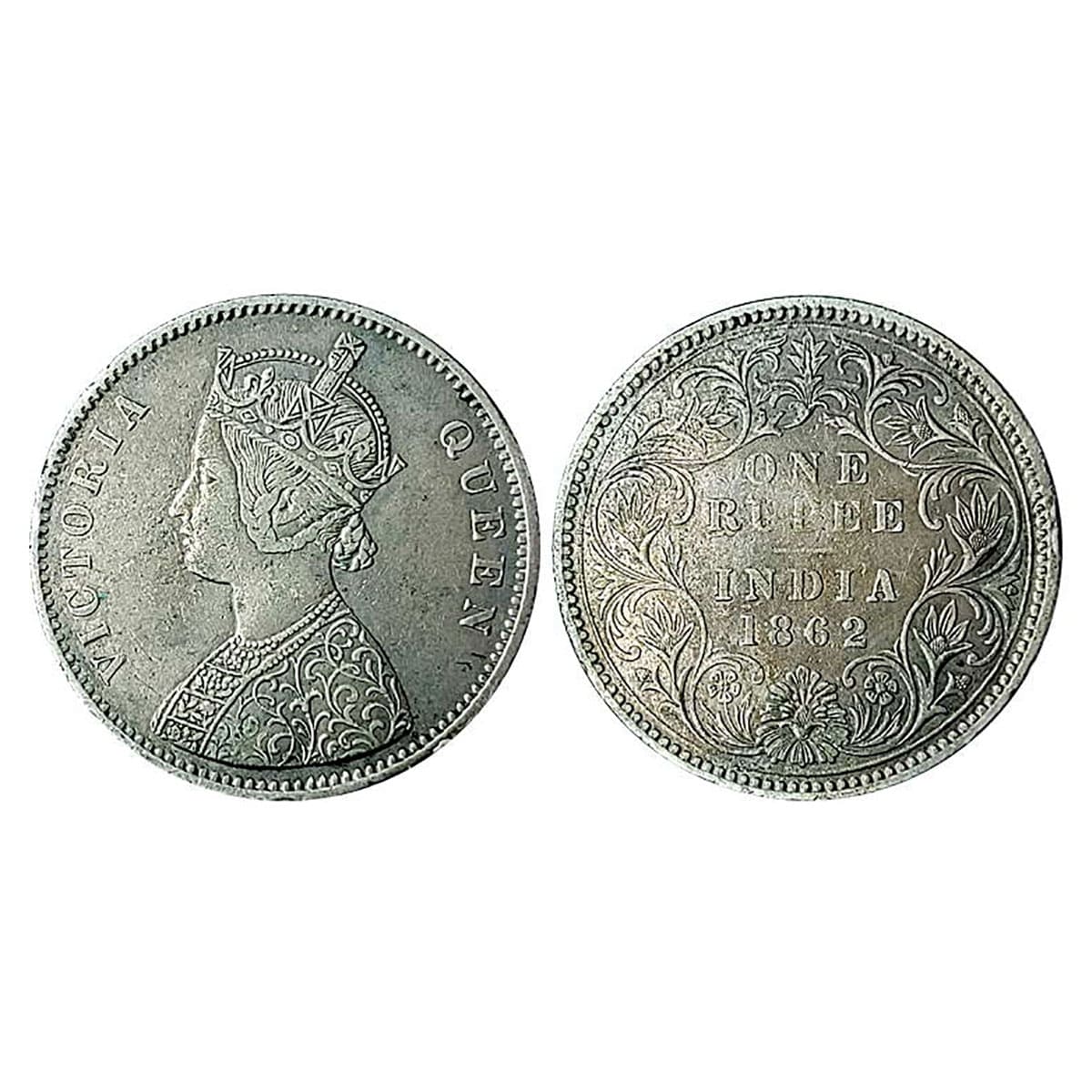 Victoria Queen, Silver, Rupee, 1862, Obv A, Rev III. About Extremely Fine, Scarce. ...