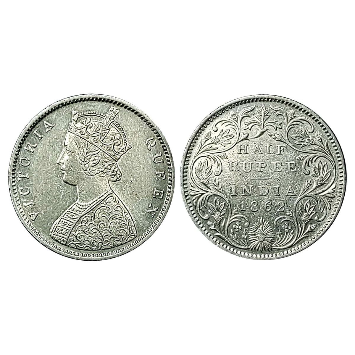 Victoria Queen, Silver, ½ Rupee, 1862. About UNC, Rare. ...