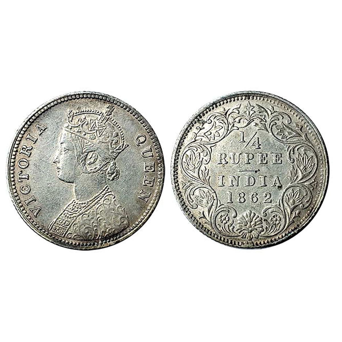 Victoria Queen, Silver, ¼ Rupee, 1862. About UNC, Scarce. ...