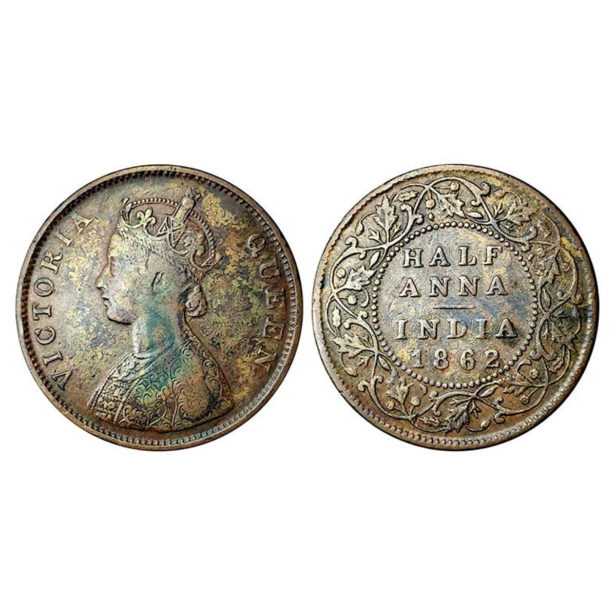 Victoria Queen, ½ Anna, Copper, 1862. About Extremely Fine, Scarce. ...