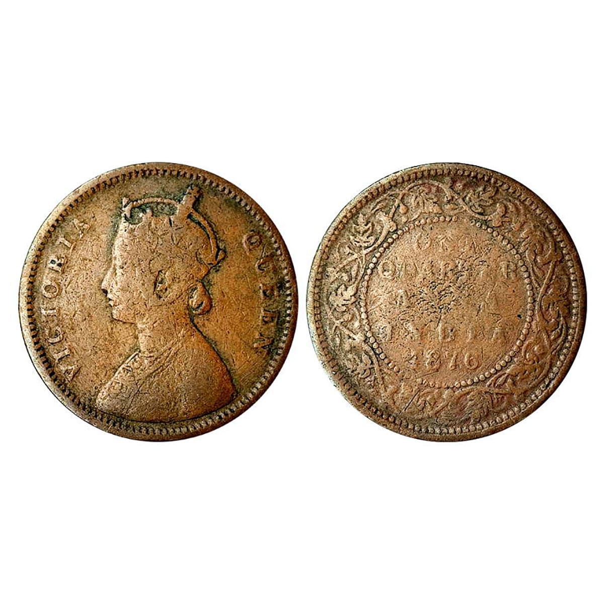 Victoria Queen, ¼ Anna, Copper, 1876. About Very Fine, Scarce. ...