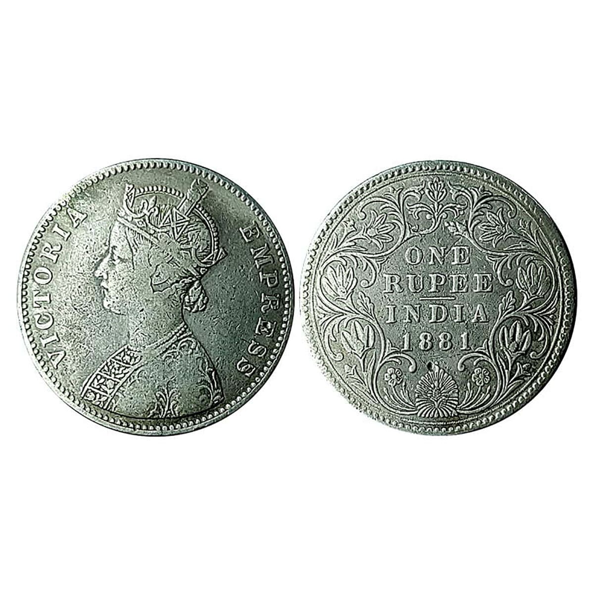 Victoria Empress, Silver, Rupee, 1881, Dot Mint Mark, Bombay mint. Very Fine, Rare. ...