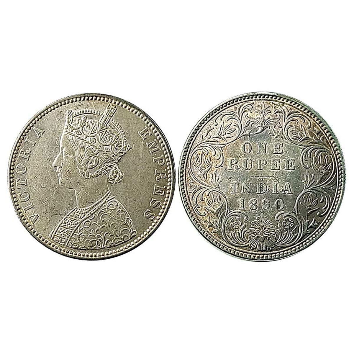 Victoria Empress, Silver, Rupee, 1890, B incused, Bombay mint. UNC with toning, Rare. ...