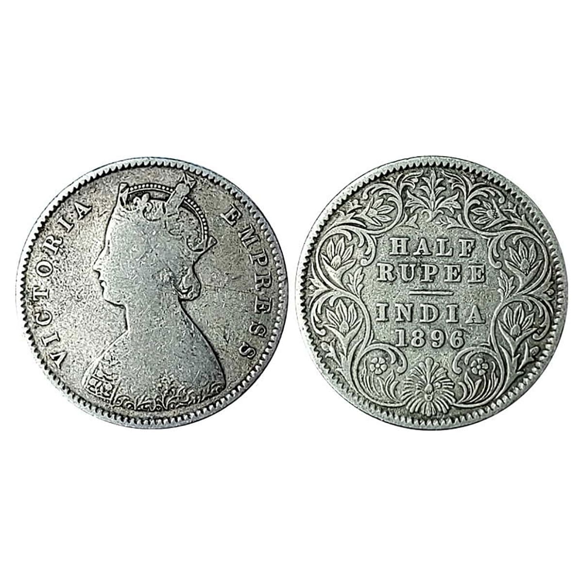 Victoria Empress, Silver, ½ Rupee, 1896, C incused, Calcutta Mint. Very Fine, Rare. ...