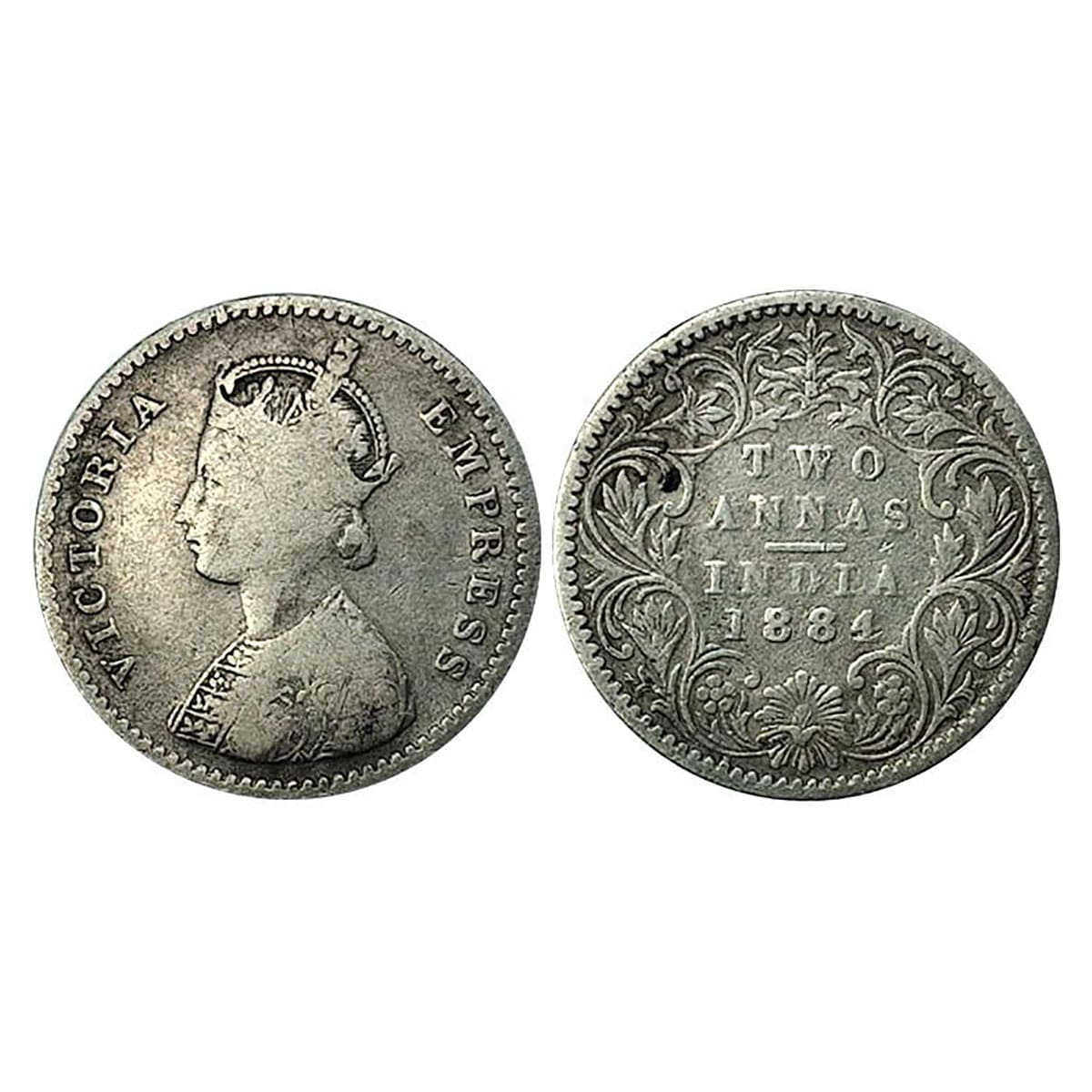 Victoria Empress, Silver, 2 Annas, 1884, B incused, Bombay mint. Very Fine, Scarce. ...