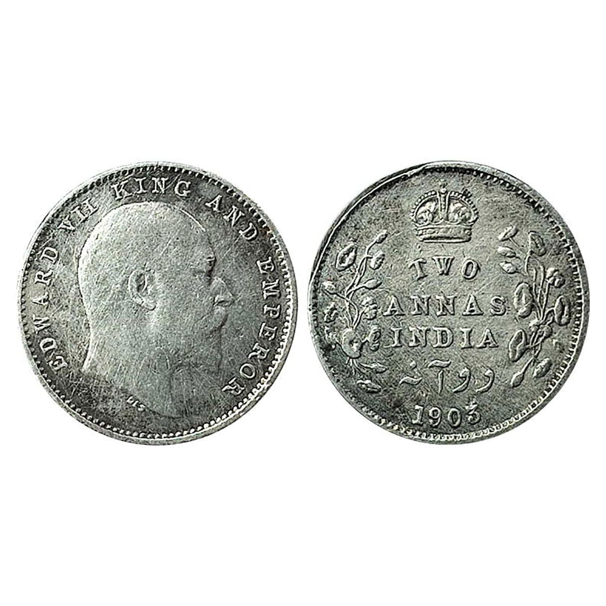 Edward VII, 2 Annas, Silver, 1903. Very Fine+...