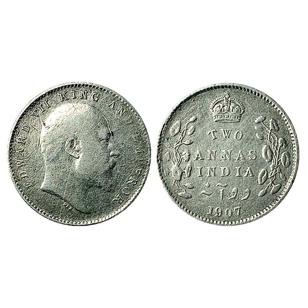 Edward VII, 2 Annas, Silver, 1907. Very Fine+...