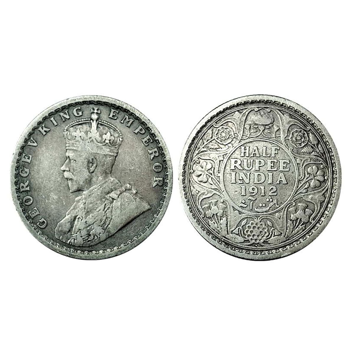 George V, ½ Rupee, Silver, 1912, Dot Mint Mark, Bombay Mint. Very Fine, Scarce. ...
