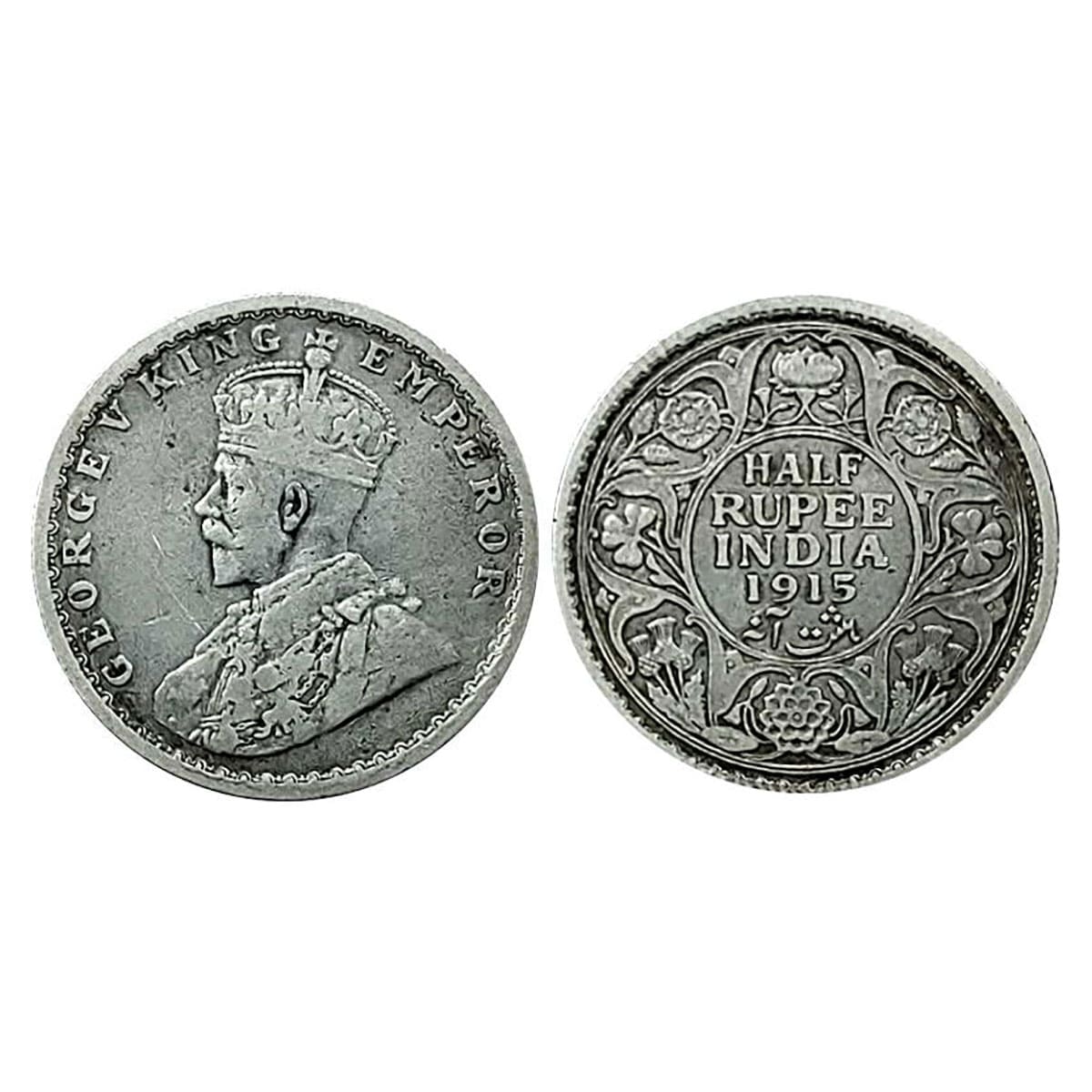 George V, ½ Rupee, Silver, 1915, No Mint Mark, Calcutta Mint. Very Fine+, Scarce. ...