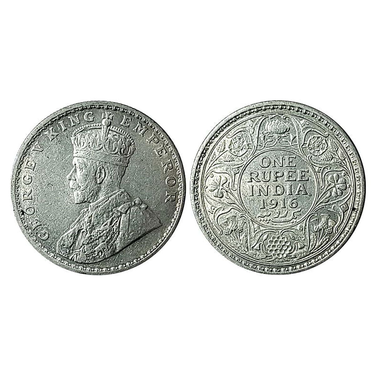 George V, Rupee, Silver, 1916, No Mint Mark, Calcutta Mint. Extremely Fine+, Scarce. ...