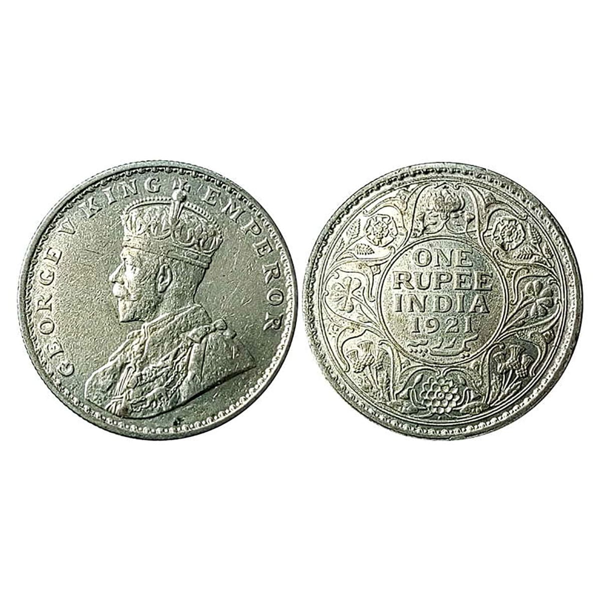 George V, Rupee, Silver, 1921, Dot Mint Mark, Bombay Mint. Extremely Fine+, Scarce. ...