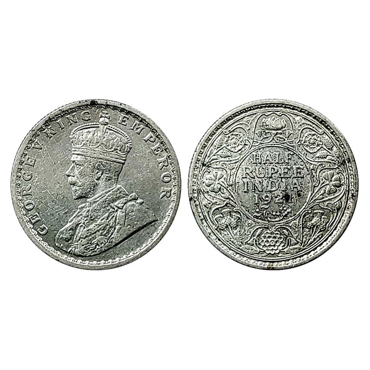 George V, ½ Rupee, Silver, 1921, No Mint Mark, Calcutta Mint. Extremely Fine+. ...
