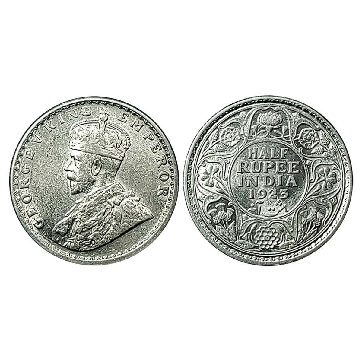 George V, ½ Rupee, Silver, 1923, No Mint Mark, Calcutta Mint. UNC, Scarce. ...