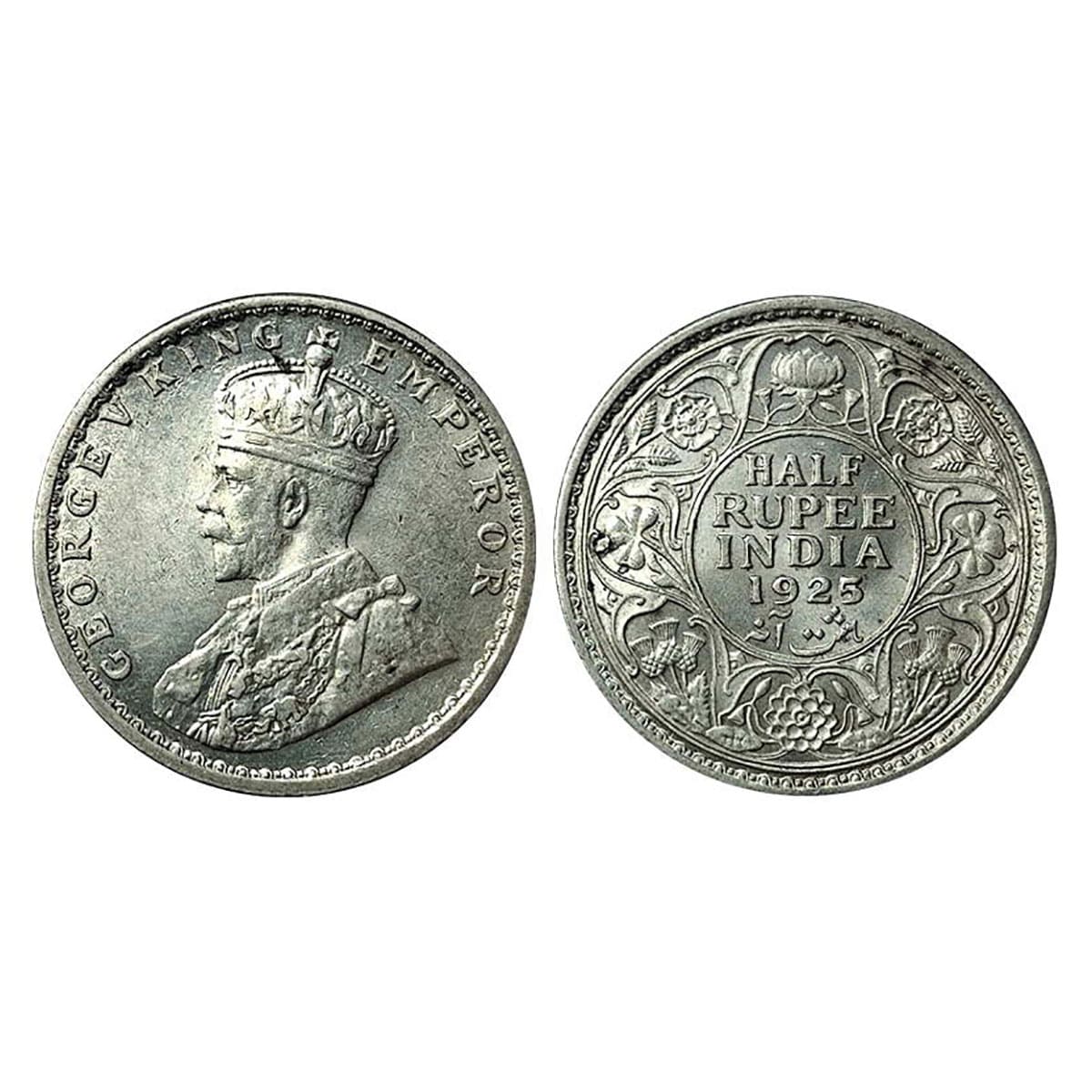 George V, ½ Rupee, Silver, 1925, No Mint Mark, Calcutta Mint. UNC, Scarce. ...