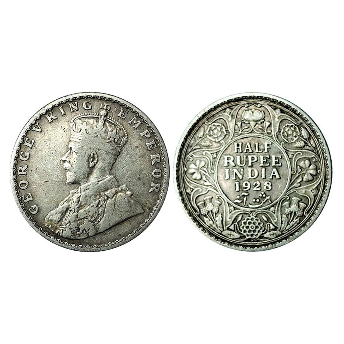 George V, Rupee, Silver, 1928, Dot Mint Mark, Bombay Mint. Very Fine+. ...