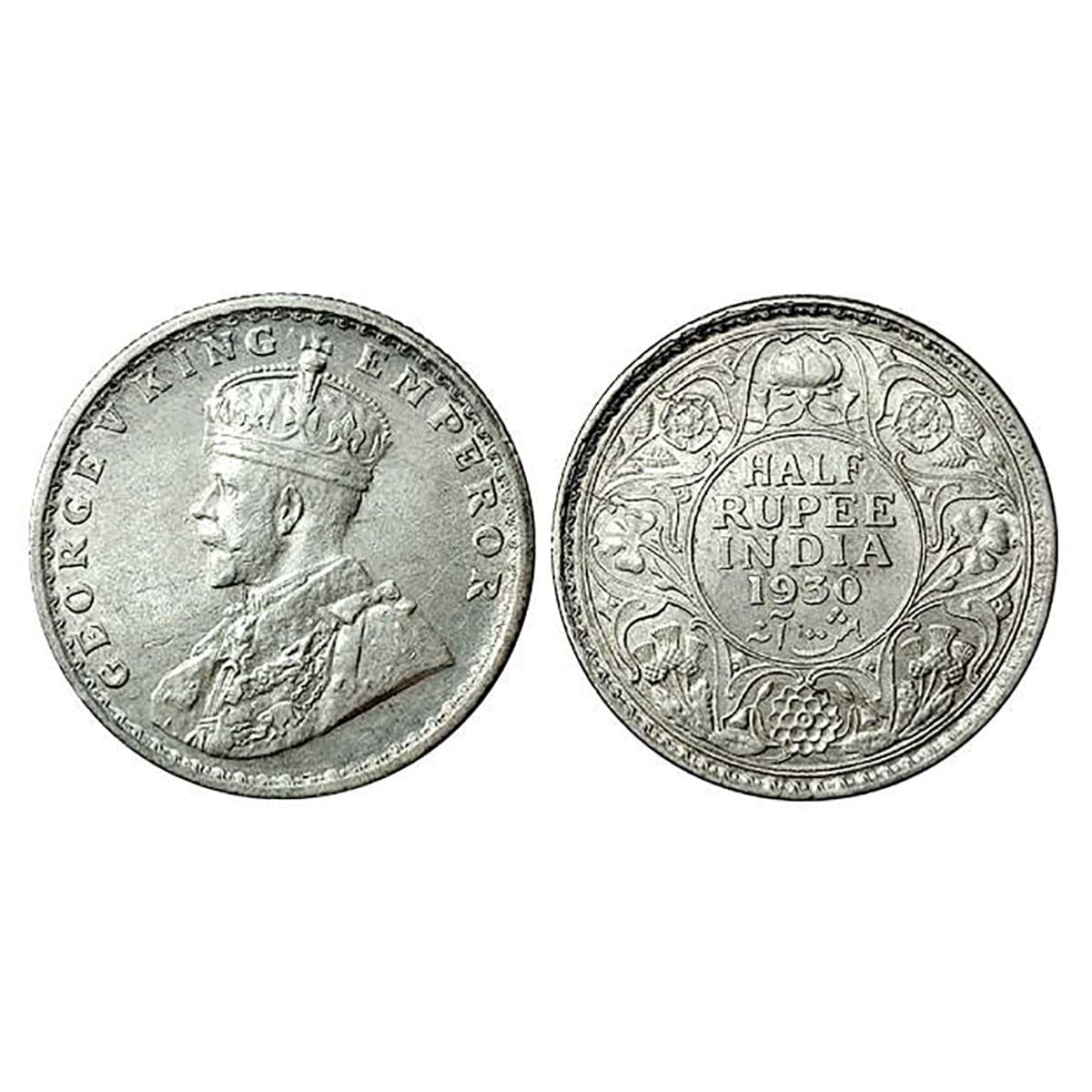 George V, ½ Rupee, Silver, 1930, No Mint Mark, Calcutta Mint. UNC, Rare. ...