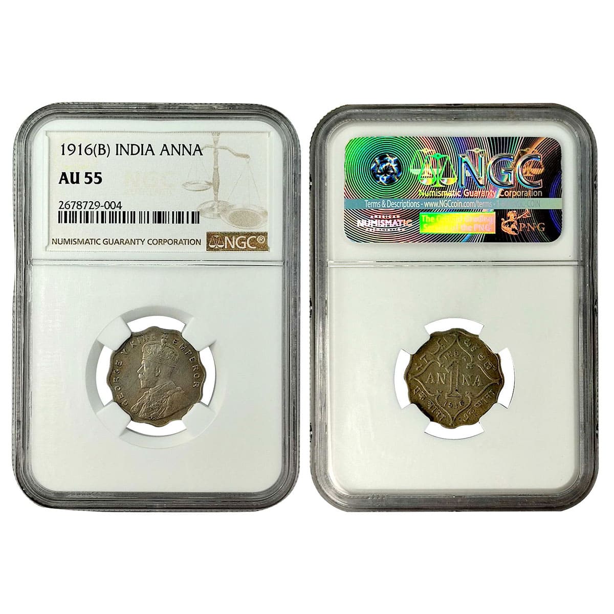 Cupro - Nickel, George V, 1 Anna, Copper-Nickel, 1916, Dot Mint Mark, Bombay Mint. Graded 
