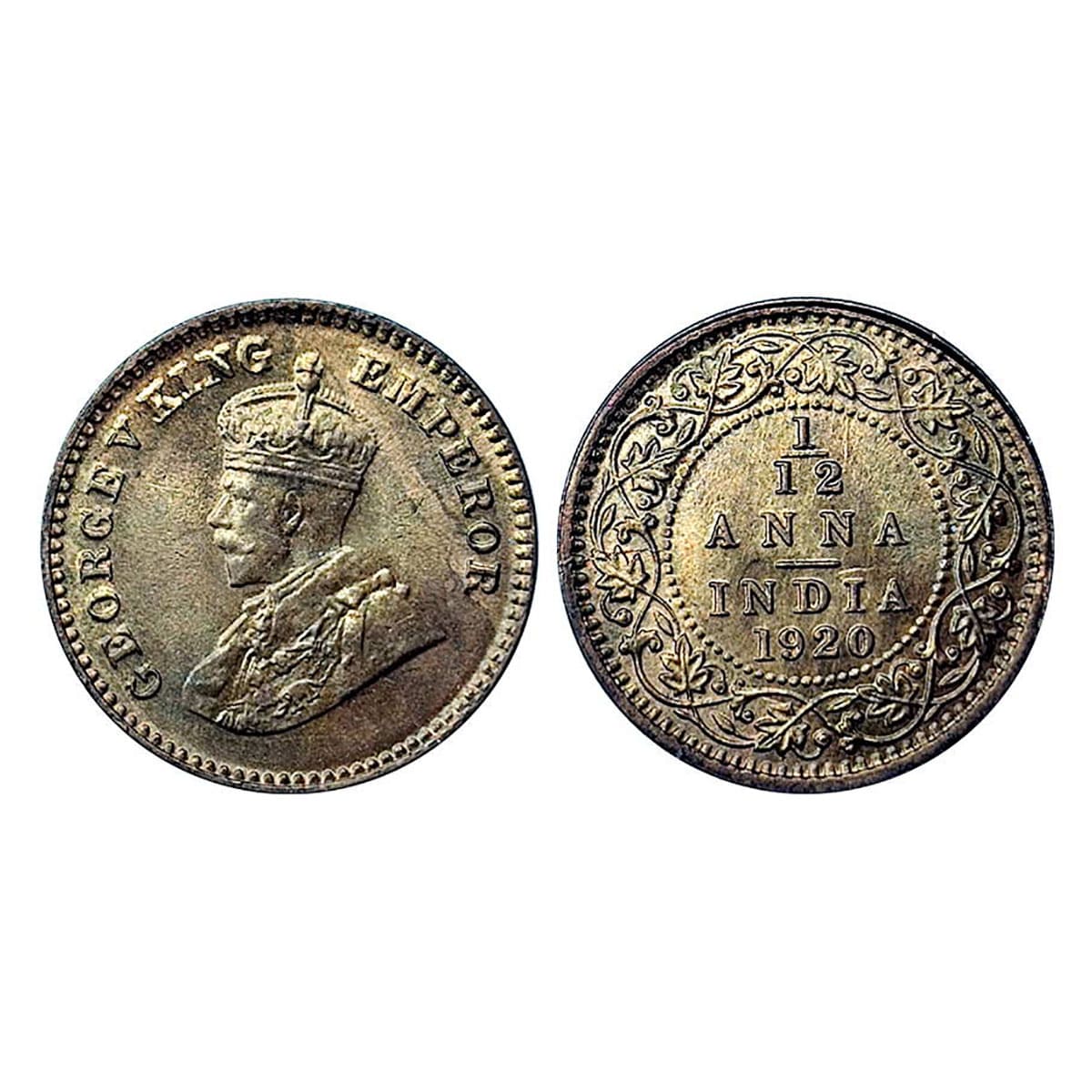 George V, 1/12 Anna, Copper, 1920, No Mint Mark, Calcutta mint. BUNC....