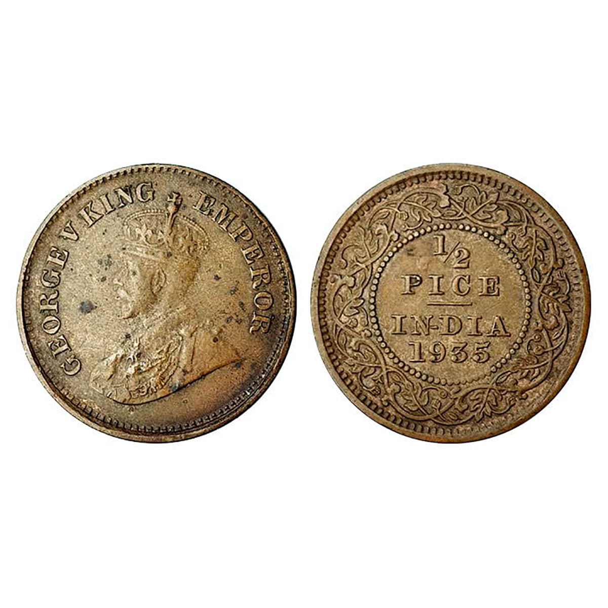 George V, ERROR ½ Pice, Copper, 1935, No Mint Mark, Error in the spelling of INDIA as IN-D