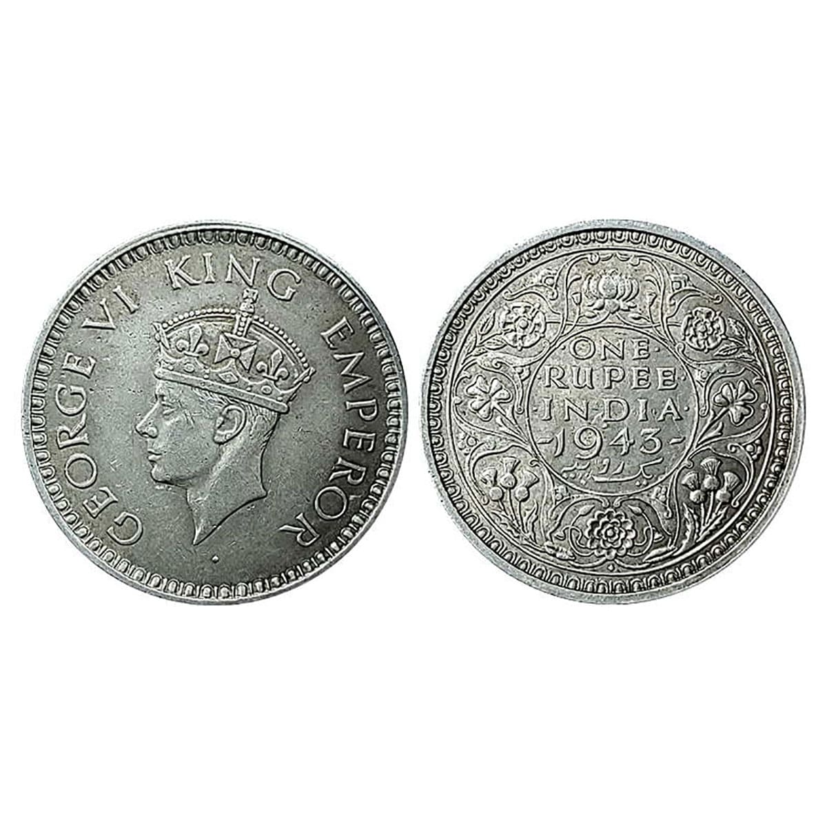 George VI, Rupee, Silver, 1943, Large Head, Diamond Mint Mark, Bombay Mint. Extremely Fine