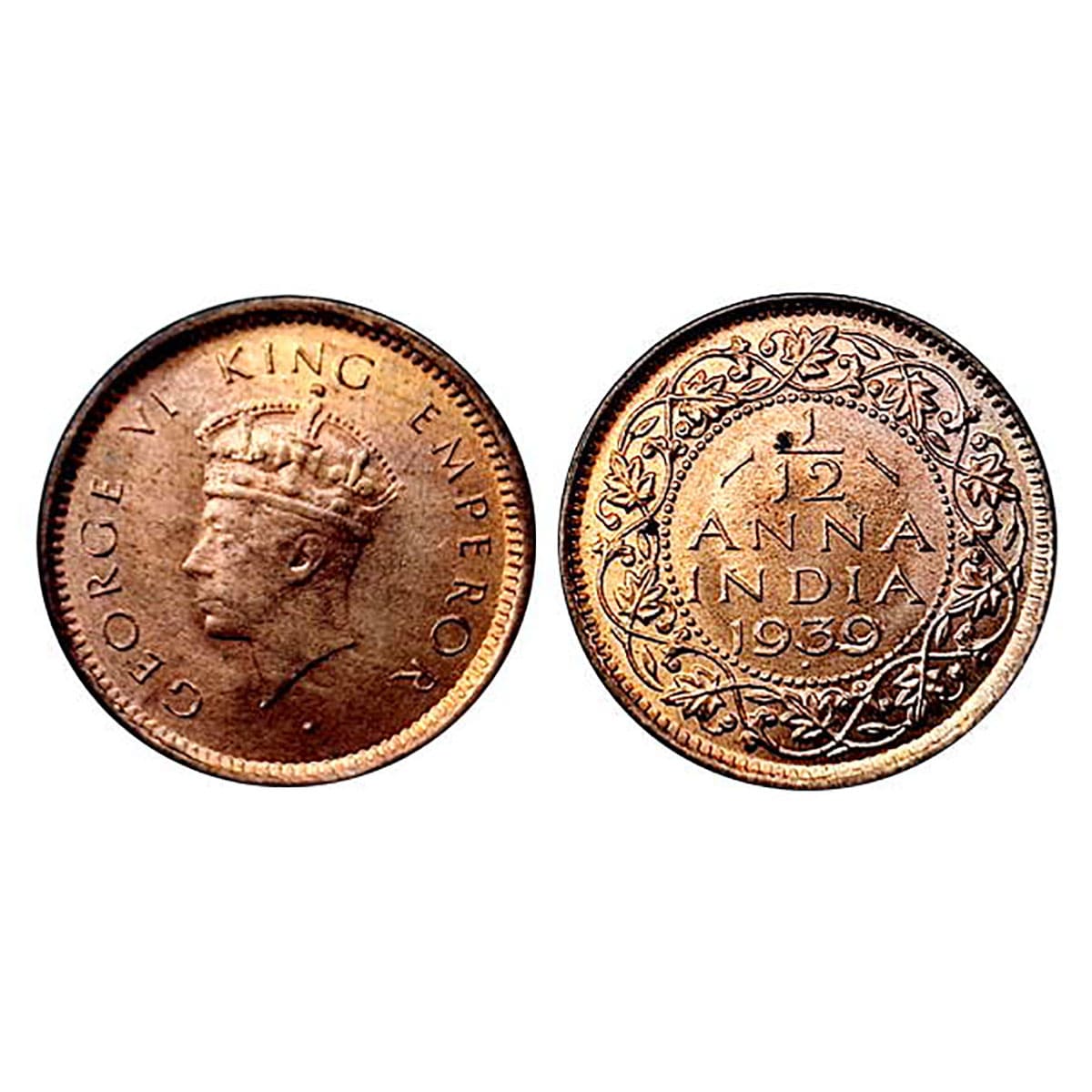 George VI, 1/12 Anna, Copper, 1939, Dot Mint Mark, Bombay mint. BUNC....