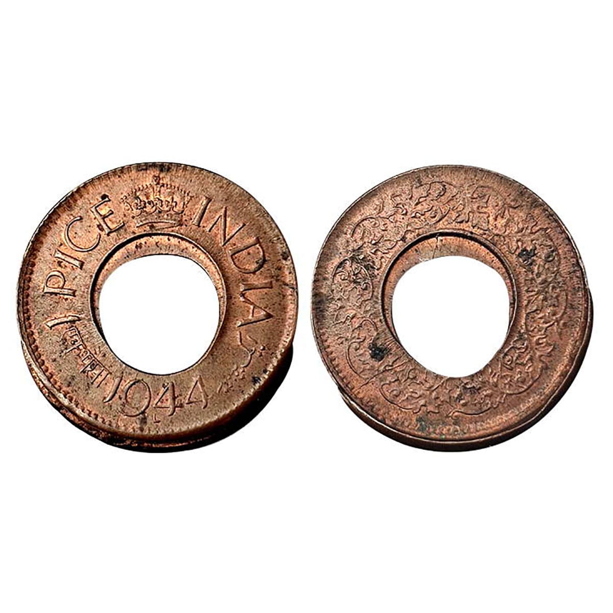 George VI, 1 Pice Error, Copper, 1944, L mint mark of Lahore Mint, 5% Die-shift on both th