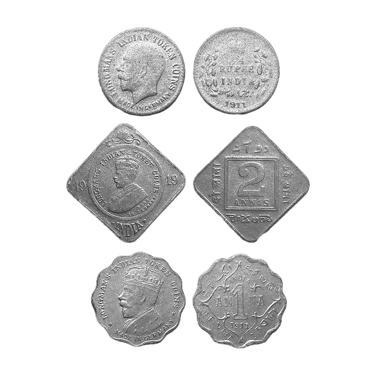 Paper Cardboard, British India Cardboard Tokens (3), 2 Annas, George V, 1919; ¼ Rupee, Geo