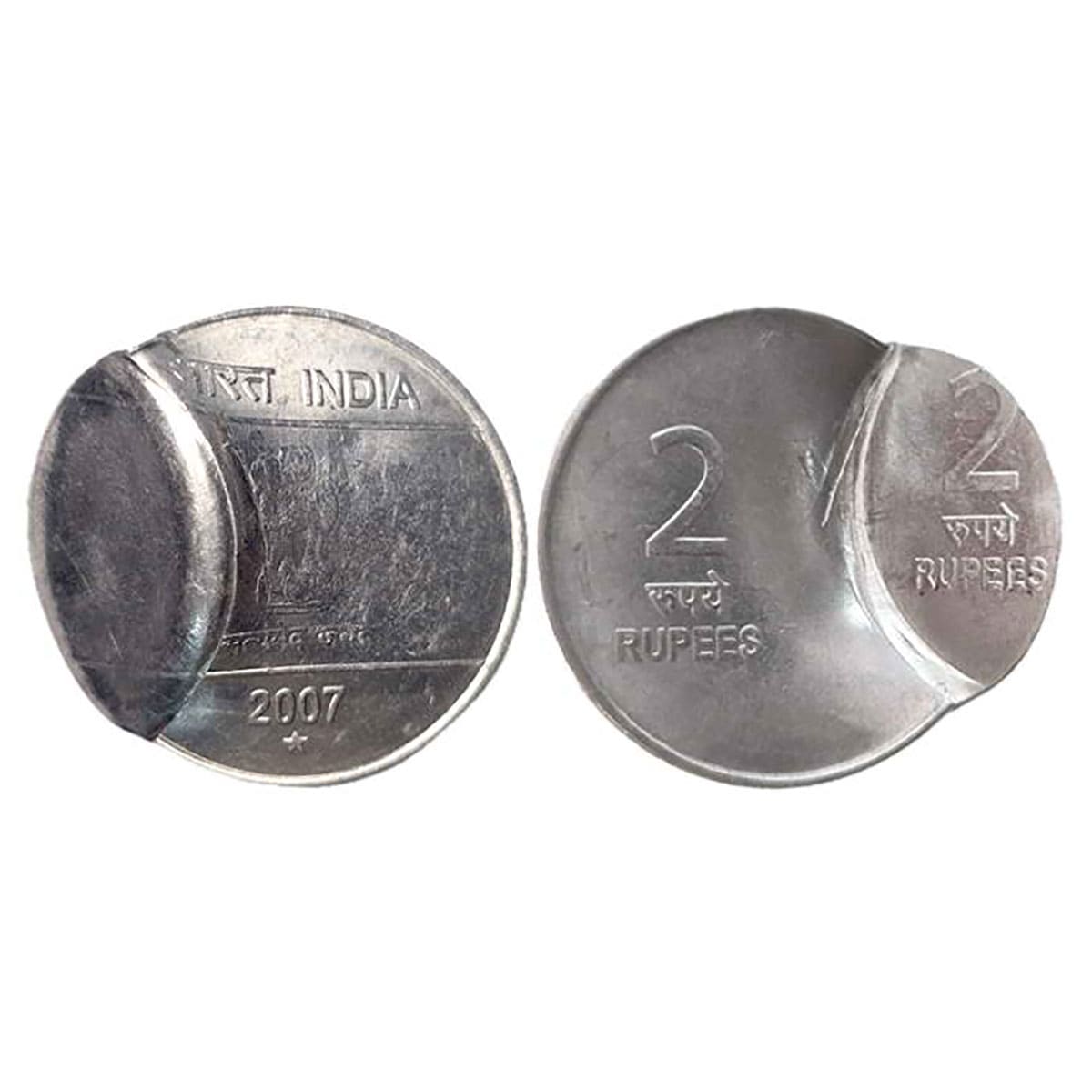 2 Rupees Error, Stainless Steel, 5.79 g, Mudra Series, 2007, Hyderabad Mint. The coin is d