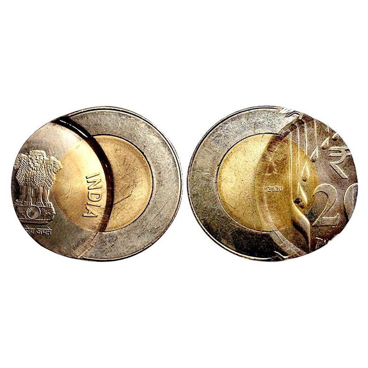 20 Rupees Error, bi-metal, about 50% Die-shift on both sides. Grains series, 2020, Kolkata