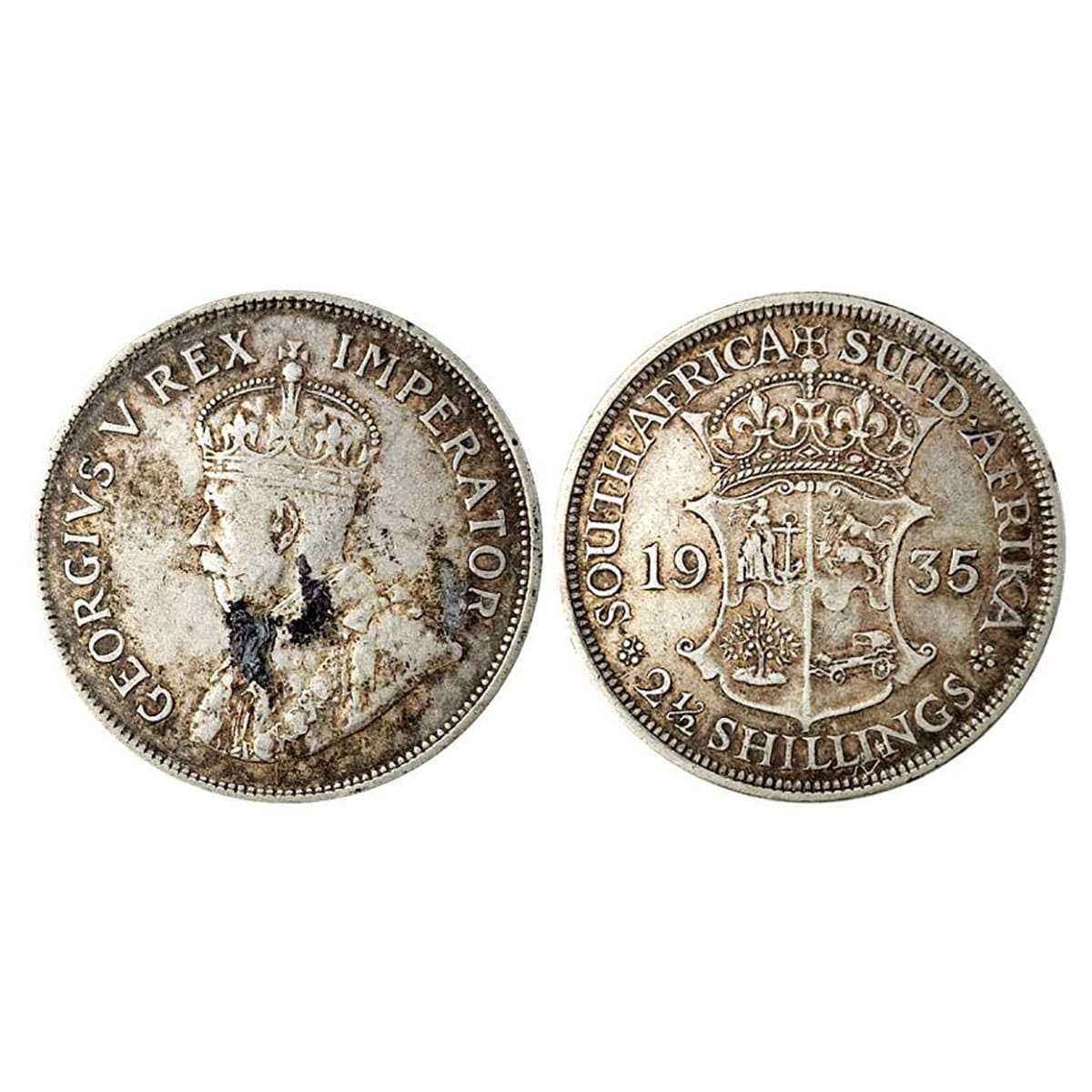 South Africa, Silver, George V, 2½ Shillings, 1935. Bust of the King on obverse, Goddess B