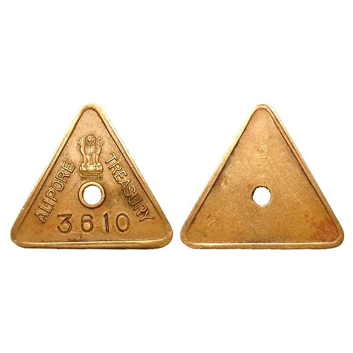 Treasury Token of Calcutta Mint, Copper, 6.60 g, Traingular Token of Calcutta Mint, name A