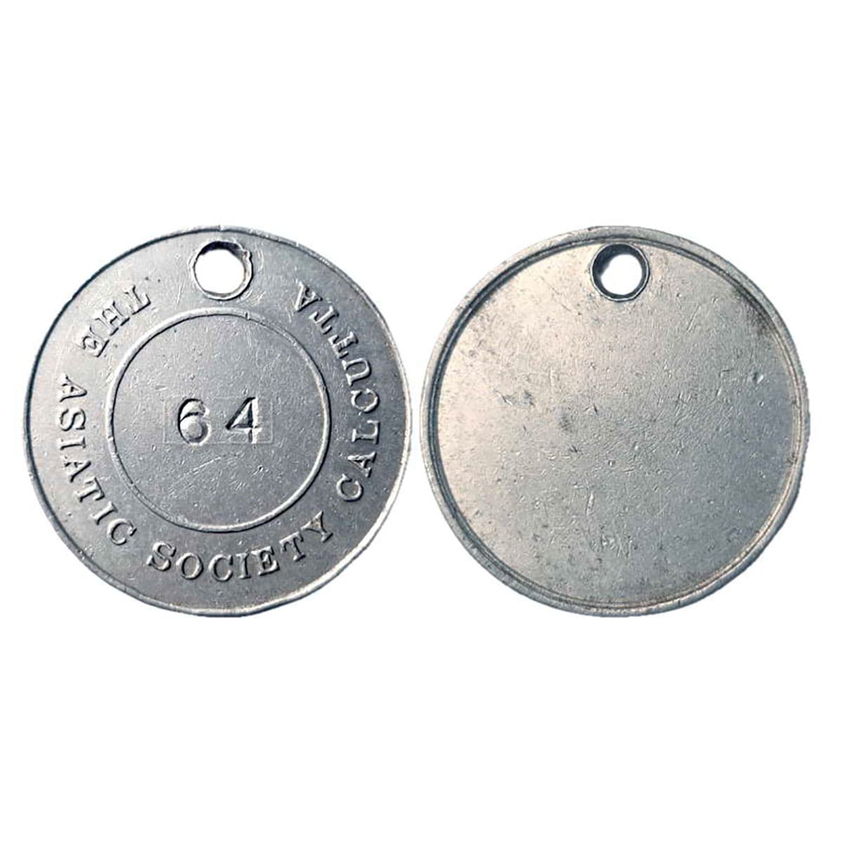 Asiatic Society Token, Aluminum, 4.34 g, name as The Asiatic Society of Calcutta around an