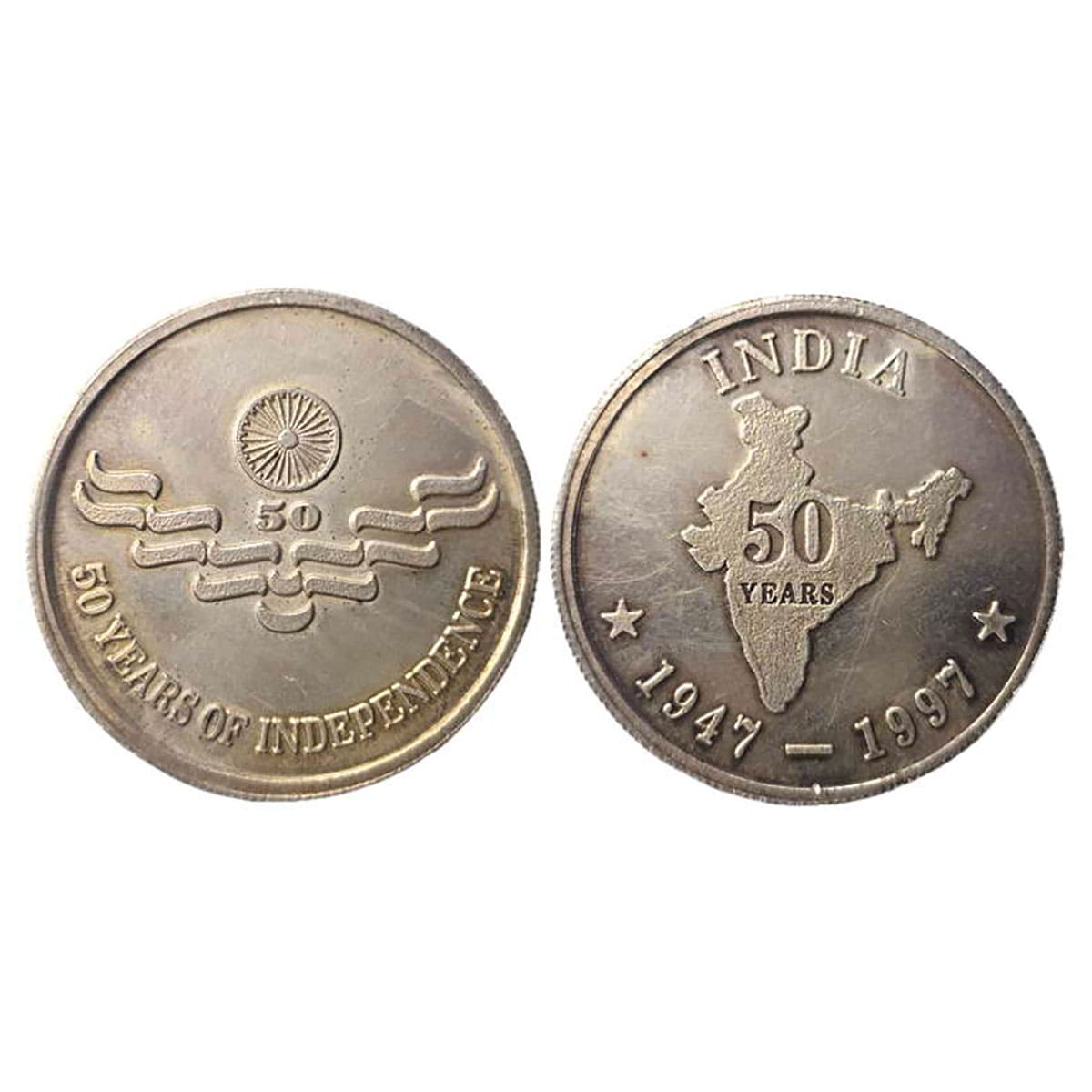 Golden Jubilee Token, Silver, 9.81 g, logo of the 50th Anniversay of Independence of India