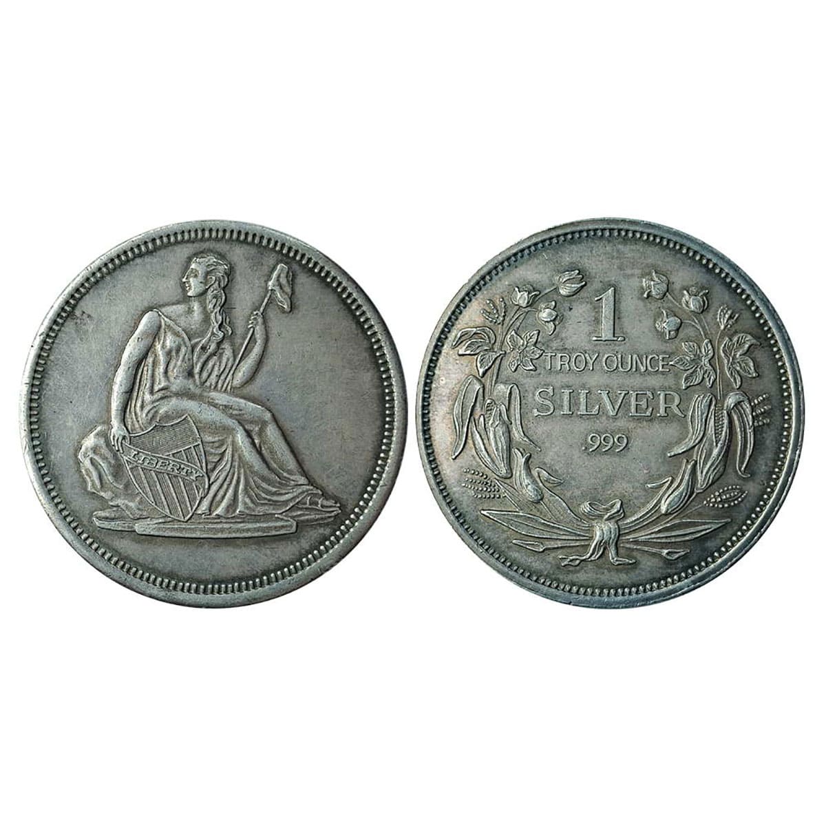 Troy Ounce, Silver, 31.27 g, Goddess Birttania seated on obv. Wreath and 1 Troy Ounce SILV
