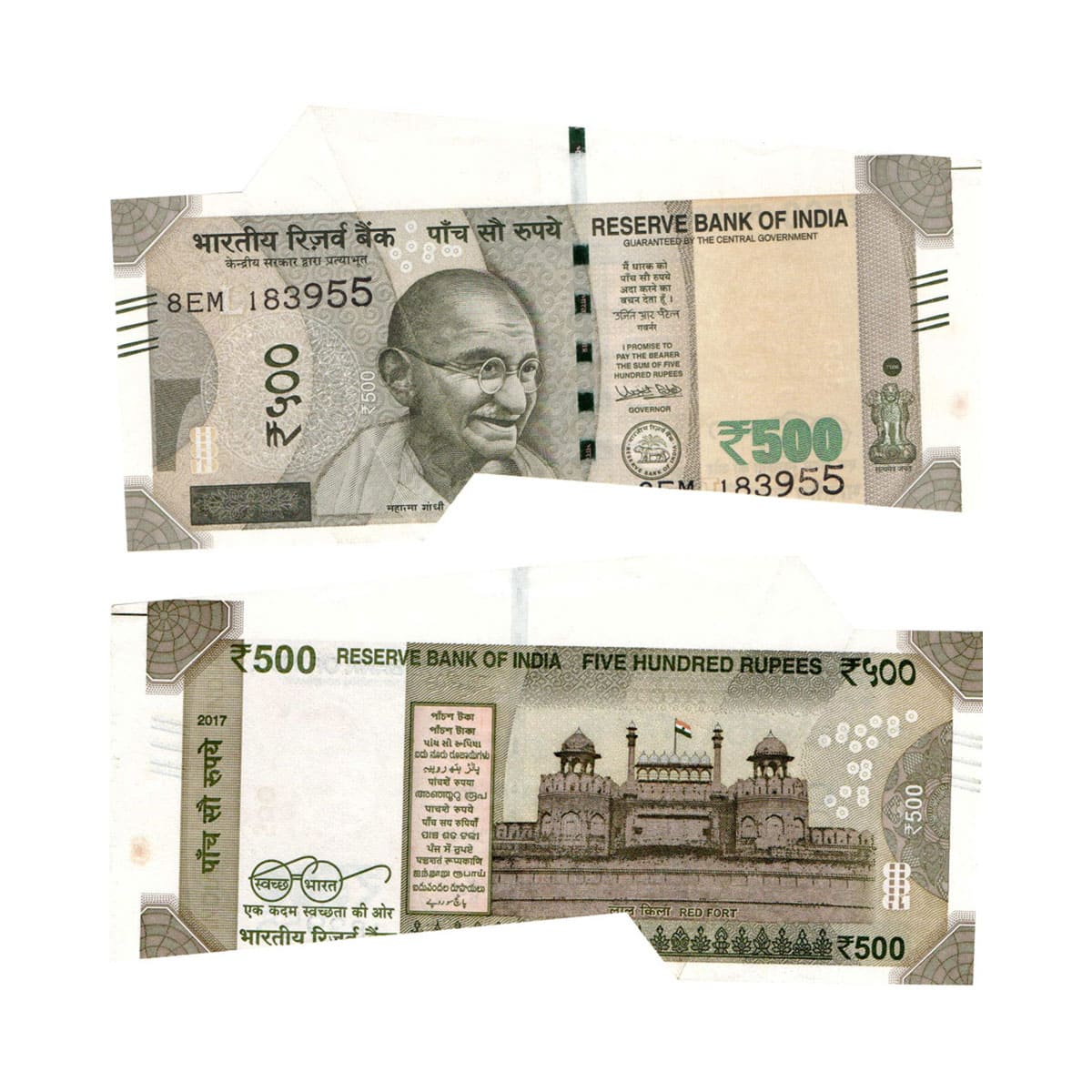 Error 500 Rupees, Signed by Urjit Patel, new Mahatma Gandhi Series. Extra Paper and incorr