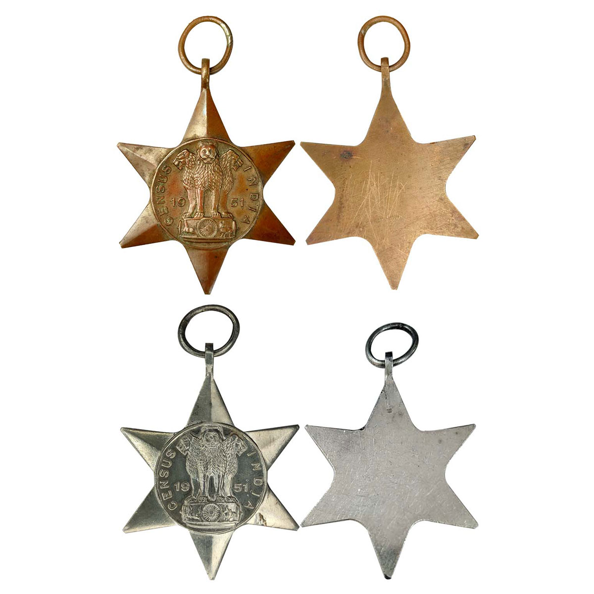 India Census Medal pair, Aluminum and Copper, Lion Capital in the centre of the Star with 