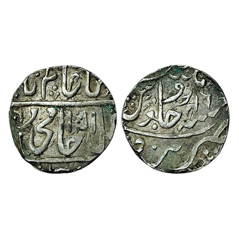 Narwar, Silver, Rupee, In the name of Shah Alam II, Hami Deen couplet. AH 1206, RY 46. Wit